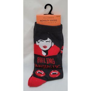 NWT Halloween Socks -Crew Socks Size 4 - 10 - Feeling Fangtastic - Vampire Fangs